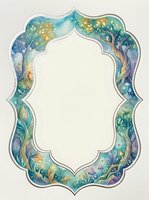 Watercolor ornate frame with flowing botanical elements in blue and green tones, isolated on white background for decorative design projects.