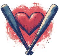 Red heart symbol between crossed baseball bats on grunge background, sports romance concept for valentines day designs and baseball lovers.