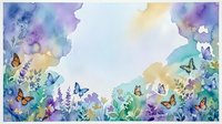 Watercolor spring garden border with colorful butterflies and wildflowers on white background. Pastel botanical frame for greeting cards and invitations.