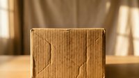 Damaged cardboard box with torn corrugated surface and creases, suitable for shipping, packaging, storage, and logistics design projects.