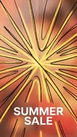 Radiant summer sale poster with golden and orange radiating lines converging toward center, creating dynamic energy effect on warm gradient background for promotional campaigns.