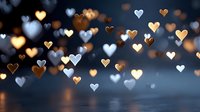 Romantic heart-shaped bokeh lights creating dreamy atmosphere on dark background for Valentine's Day, wedding, anniversary celebrations and love concepts.