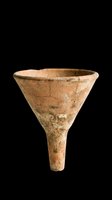 Ancient terracotta funnel vessel with weathered patina, isolated on transparent background. Ready for archaeological education, museum displays, historical design projects, clipart collections, and print-on-demand products.