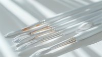 White medical tools and surgical instruments on light background with soft shadows, sterile equipment for professional healthcare procedures.