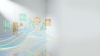 Modern digital interface displaying legal and justice icons with flowing data streams in minimalist white room for professional presentations.