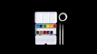 Watercolor paint set with brush isolated on transparent background, ready for clipart, t-shirt design, print-on-demand products, stickers, and sublimation projects.