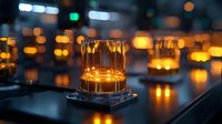 Glowing amber lights in glass holders create atmospheric mood with blurred bokeh background, perfect for romantic or memorial events setting.