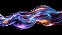 Flowing abstract waves in vibrant purple, blue and orange colors create dynamic motion effect against black background, modern artistic design element.