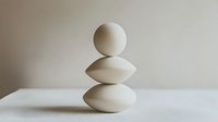 Minimalist balanced white stones composition on light background creates zen atmosphere and represents harmony, balance, and meditation concept for wellness design.