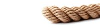 Twisted natural jute rope coiled on white background, isolated macro shot showing detailed fiber texture and beige color tones.