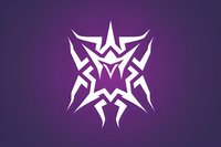 White geometric tribal star shape on purple gradient background, symmetrical abstract design element isolated for logo, tattoo, and decorative purposes.