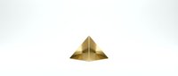 Golden metallic pyramid with geometric faceted surface isolated on white background for luxury branding and modern design projects.
