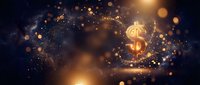 Golden dollar sign glowing with magical particles and bokeh lights on dark background for finance and investment concepts.