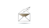 Open envelope with paper airplane emerging, minimalist line art design for business communication and email marketing concepts on white background.