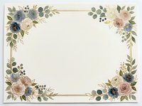 Elegant floral frame with roses, eucalyptus, and botanical elements in muted tones featuring gold accents. Isolated on white background, ready for wedding invitations, greeting cards, and design projects.