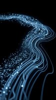 Abstract blue flowing lines with sparkling particles on black background for digital art and technology design projects.