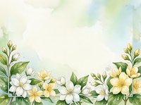 Watercolor floral frame with white and yellow flowers, green leaves on soft pastel background for wedding invitations, greeting cards, spring designs.