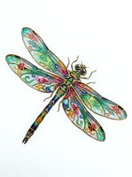 Ornate dragonfly with colorful patterned wings and jeweled body isolated on white background, ready for design projects, clipart, and decorative applications.