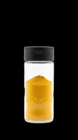 Glass spice jar filled with golden turmeric powder, isolated on transparent background. Ready for food packaging, stickers, t-shirt design, clipart, and print on demand use.