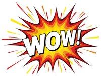 Comic book style WOW explosion burst with dynamic rays and vibrant colors on white background for graphic design projects and promotional materials.