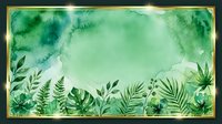 Green watercolor botanical frame with fern and palm leaves border, isolated on white background for design projects, invitations, and decorative layouts.