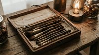 Vintage wooden cigar box with premium cigars arranged on rustic table with warm ambient lighting for luxury tobacco enthusiast lifestyle.