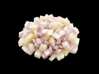 Freshly chopped red and white onion pieces piled together, isolated on transparent background, ready for food design, menus, clipart, stickers, and print on demand use.