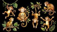 Cute watercolor monkeys set isolated on transparent background, ready for stickers, t-shirt design, clipart, print on demand, and sublimation projects.