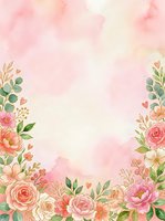 Watercolor floral frame with pink roses, peonies, and botanical elements on soft pastel background. Isolated design ready for invitations, greeting cards, and wedding stationery projects.