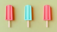 Three colorful popsicles in pink and mint green arranged in row on neutral background for summer dessert and frozen treat designs.