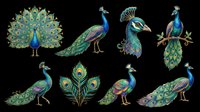 Peacock birds with vibrant blue and green plumage, isolated on transparent background. Ready for t-shirt designs, clipart, stickers, sublimation, print-on-demand products and digital crafts.