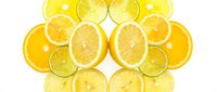 Sliced citrus fruits arranged symmetrically on white background, featuring lemons, oranges, and limes in vibrant yellow and green tones.