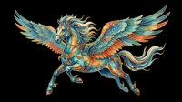 Ornate winged horse with colorful detailed patterns, isolated on transparent background. Great for t-shirt design, stickers, clipart, sublimation, and print on demand.