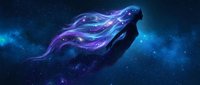 Mystical woman silhouette with flowing cosmic hair against starry night sky background. Fantasy space goddess concept for spiritual and celestial designs.
