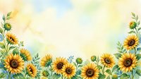 Watercolor sunflower border frame with yellow blooms and green leaves on soft pastel background, copy space for text or greeting card design.