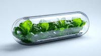 Fresh green lettuce leaves growing in transparent glass tube, representing biotechnology, sustainable agriculture and hydroponic farming innovation in laboratory setting.