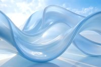 Flowing abstract blue waves create dynamic curves against light background, suggesting movement and fluidity. Modern minimalist design for business presentations.