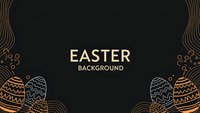 Elegant Easter background with golden line art decorated eggs on black backdrop for holiday greeting cards and spring celebration designs.