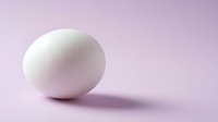 Single white chicken egg on soft pink background with gentle shadow and minimalist composition for cooking and food photography concepts.
