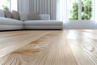 Modern living room interior with natural wood flooring and contemporary furniture in bright daylight for home design and renovation projects.