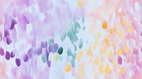 Soft watercolor abstract background with gentle purple, turquoise and yellow spots blending into white space creates dreamy, ethereal mood for creative designs.