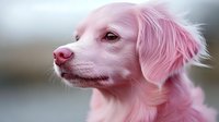 Adorable pink-colored dog portrait with fluffy fur and sweet expression, fantasy pet concept for creative projects and artistic designs.