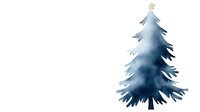 Watercolor pine tree silhouette in deep blue gradient shades with golden star on top, isolated on white background for winter holiday designs and decorations.