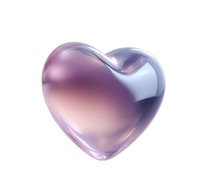 Glossy translucent heart shape in soft pink and purple gradient colors on white background, isolated design element for romantic and love concepts.