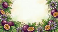 Passion fruit and passion flower botanical frame with purple fruits and blooms on cream background, ideal for culinary, wellness, and design projects.