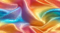 Vibrant rainbow silk fabric with sparkling glitter effect creates flowing waves and folds in multicolored gradient pattern for luxury design background.