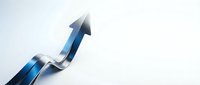 Blue upward arrow symbolizing growth, success, and positive business momentum on isolated white background for corporate design use.