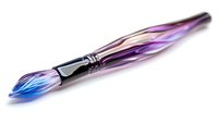 Artistic paintbrush with purple and blue gradient handle and metallic ferrule on white isolated background, professional art supply for watercolor and acrylic painting.