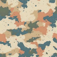 Abstract camouflage pattern in muted earth tones and teal blue with distressed texture effect creates seamless military style background for fashion and design.