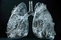 Transparent glass model of human lungs with detailed bronchial tree structure showing respiratory system anatomy for medical education and healthcare visualization.